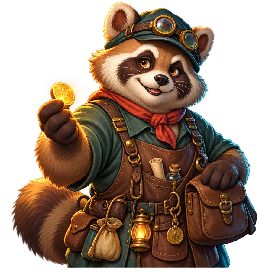 Tibo, your friendly monster equipment merchant, ready with a treasure chest